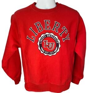 Men’s Champion Reverse Weave Small Red Liberty University Flames crewneck
